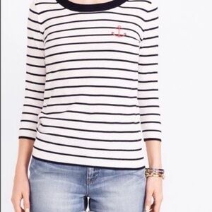 J Crew lightweight Striped Nautical Anchor cotton three quarter sleeve size xs